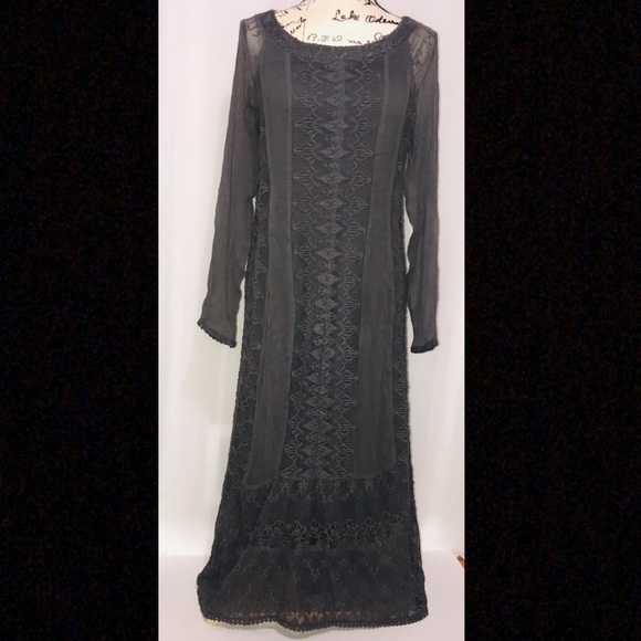 Sundance Gray Viviana Chiffon Column Embroidered Lace Long sleeve Dress - Picture 2 of 16